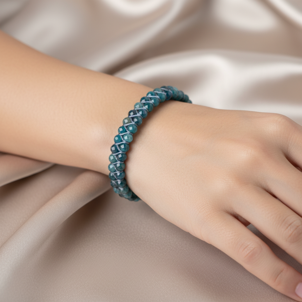 Mavi Apatit 3-4 mm Çift Sıra Doğal Taş Bileklik – Unisex El İşçiliği