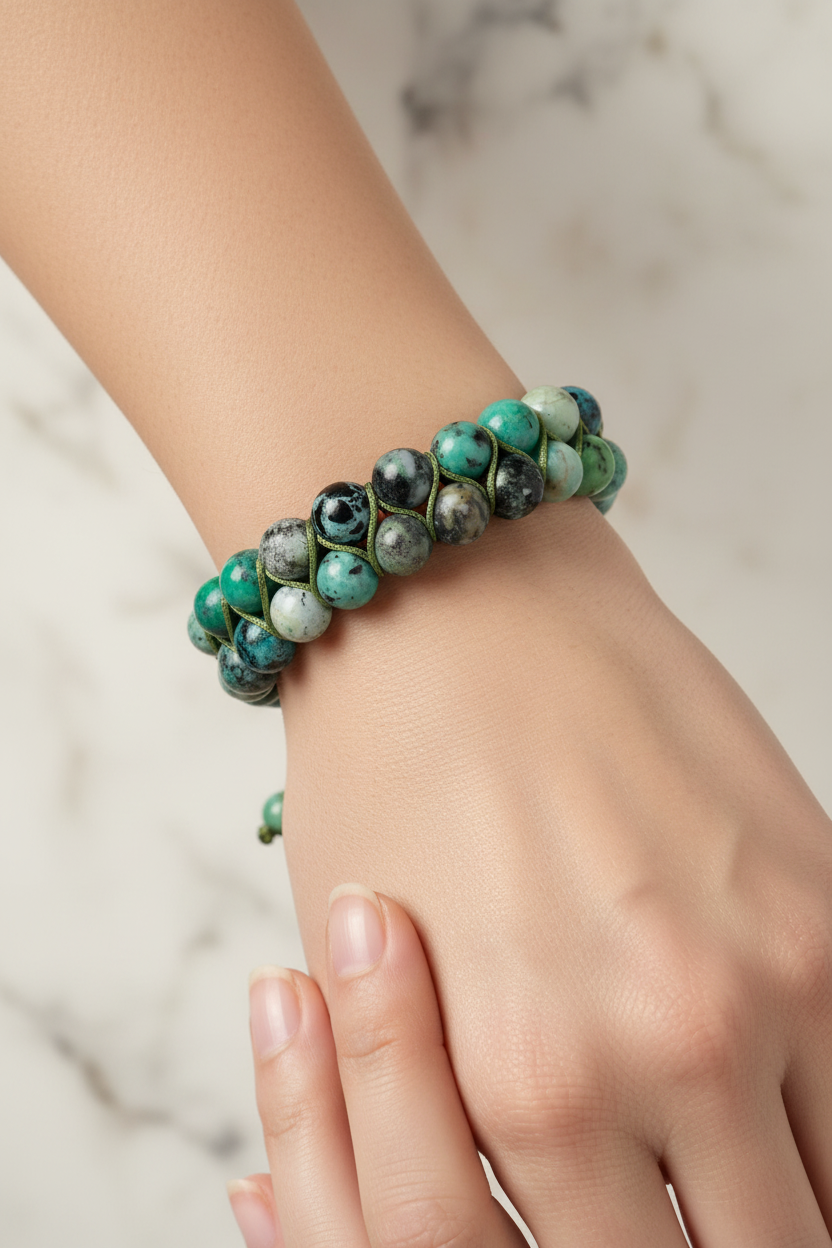 İspanyol Varisit 8mm Çift Sıra Makrome Doğal Taş Bileklik