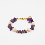 Ay Taşı-Ametist Doğal Taş Altın Kaplama Bileklik