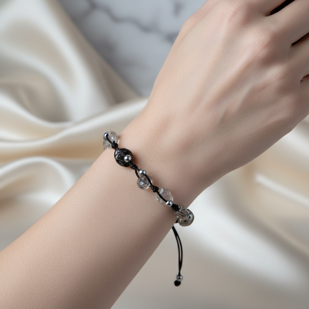 Rutilli Kuvars Natürel Kesim Doğal Taş Makrome Bileklik – Unisex El İşçiliği