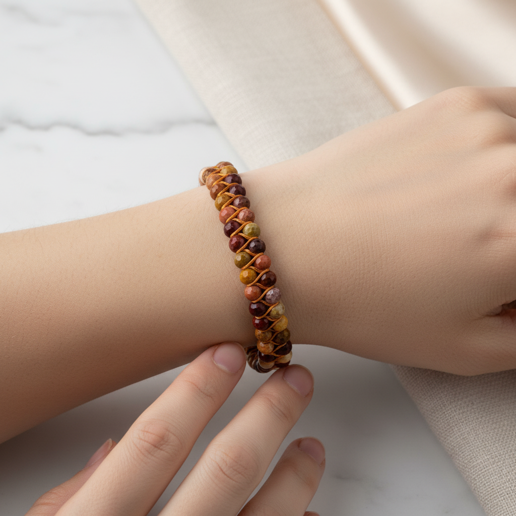 Jasper 3-4mm Çift Sıra Doğal Taş Makrome Bileklik – El İşçiliği