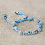 Akuamarin Natürel Kesim Doğal Taş Makrome Bileklik