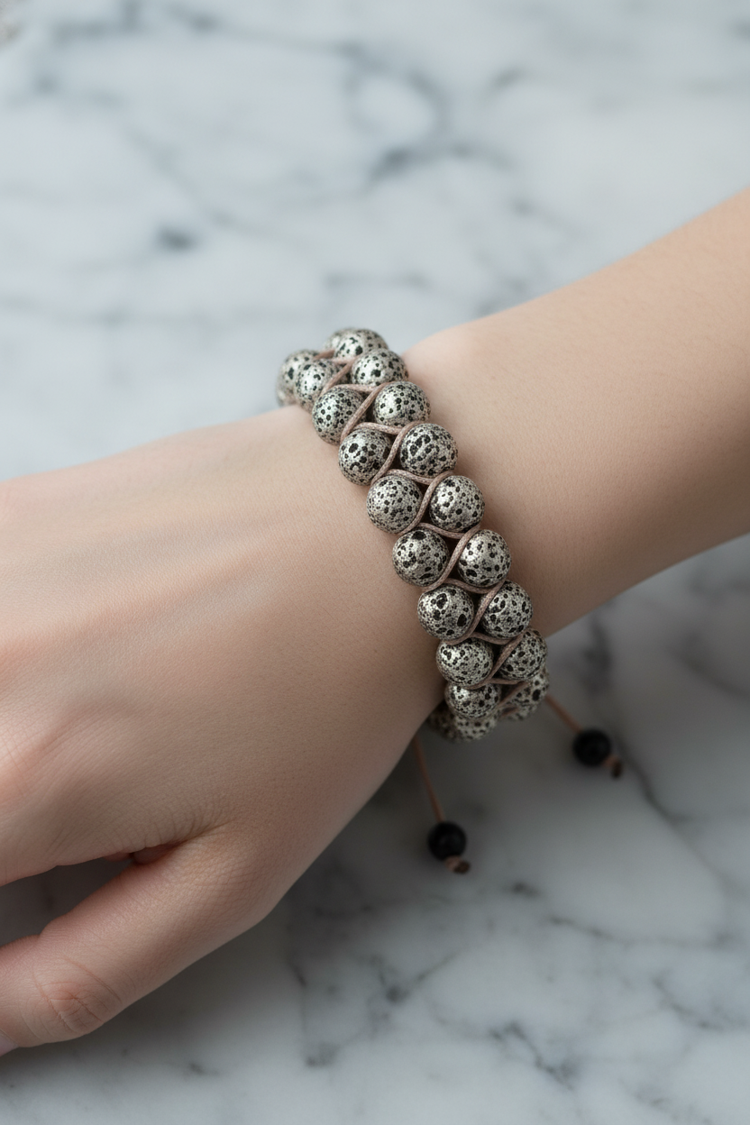 Gri Lav Taşı 8mm Çift Sıra Makrome Doğal Taş Bileklik