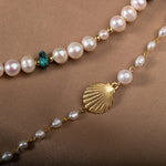 İnci-Turkuaz Doğal Taş Gümüş Midye Kolye