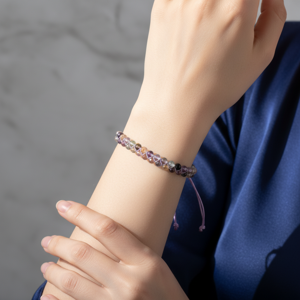 Mor Florit 3-4 mm Çift Sıra Doğal Taş Bileklik – Unisex El İşçiliği
