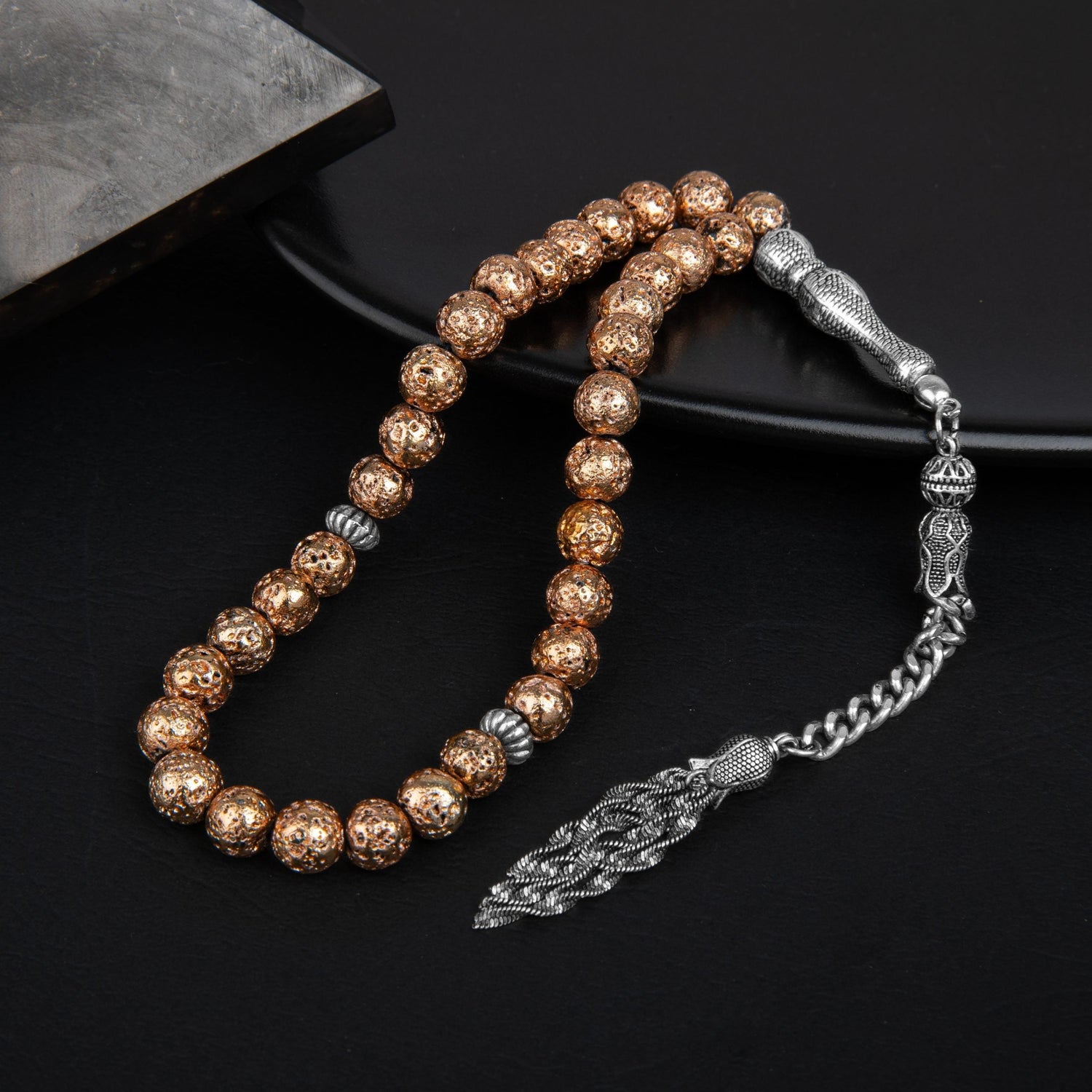 Sarı Lav Taşı Doğal Taş Tesbih 33lük - 8mm