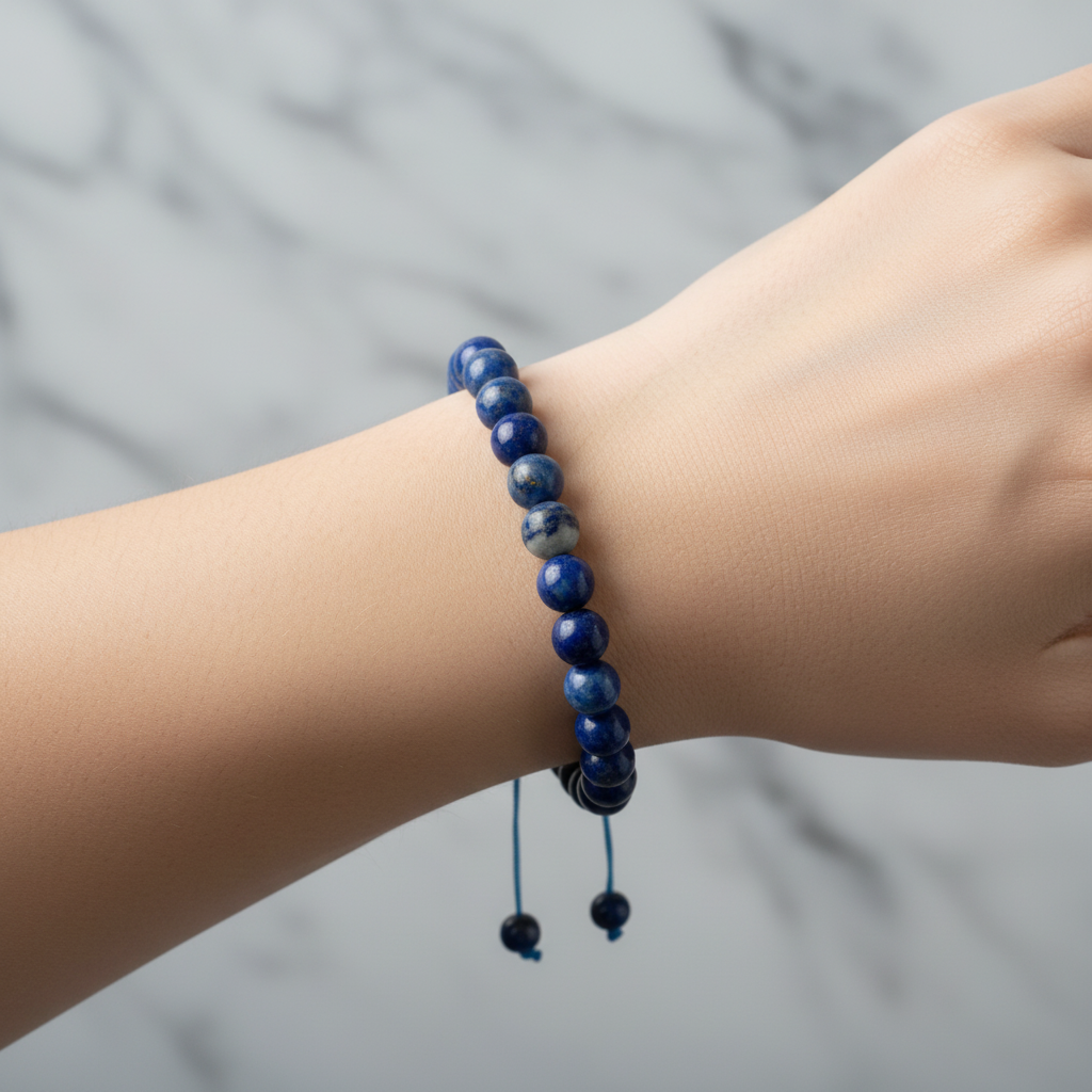 Lapis Lazuli 8 mm Merdiven Kapama Doğal Taş Bileklik – El İşçiliği