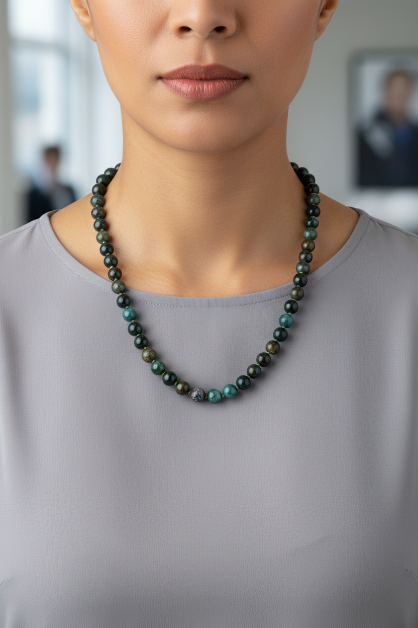 Kan Taşı Doğal Taş Kolye – 8 mm Düğümlü, Unisex Tasarım