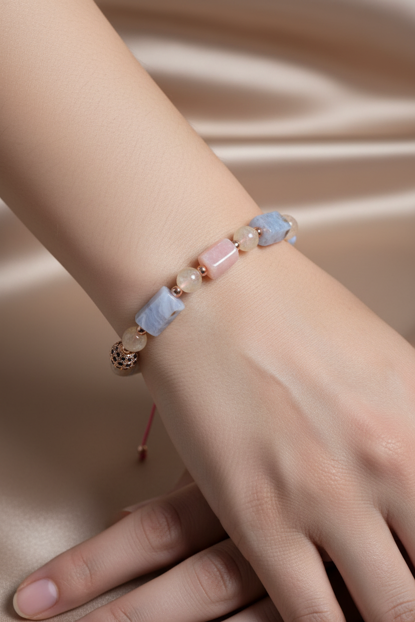 Kalsedon, Sitrin ve Opal Doğal Taş Bileklik – Unisex Şık Tasarım