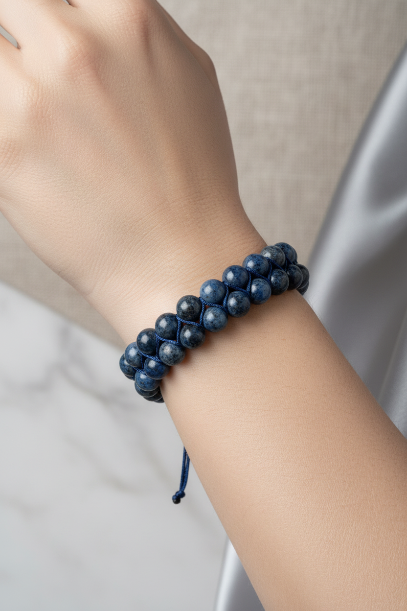 Dumortierit 8mm Çift Sıra Makrome Doğal Taş Bileklik