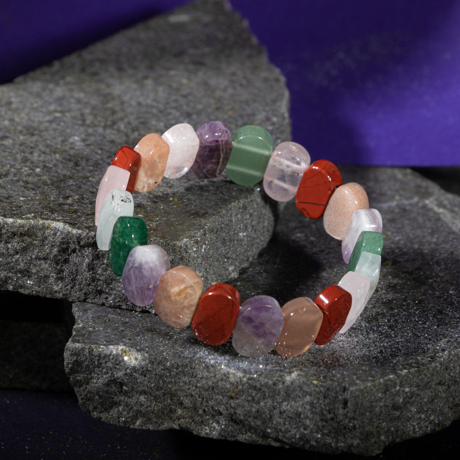 Koç Burcu Bileklik Akuamarin, Ametist, Güneş Taşı, Jasper, Pembe Kuvars, Yeşil Aventurin