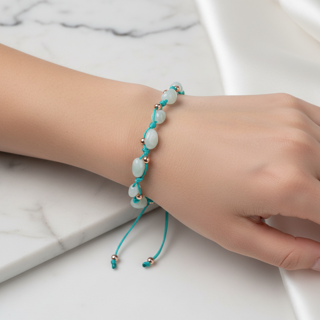 Mavi Akik Natürel Kesim Doğal Taş Makrome Bileklik – Unisex El İşçiliği