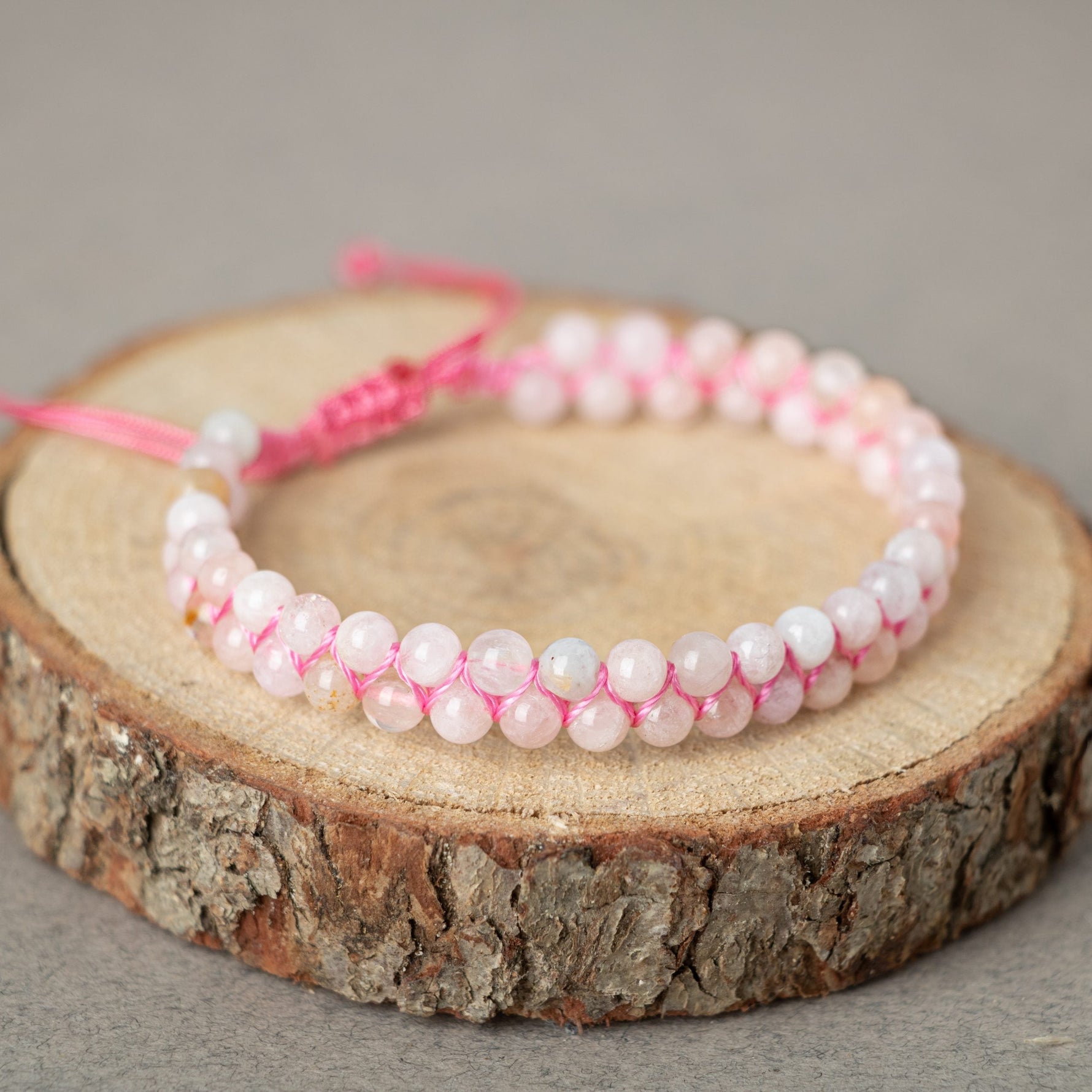 Morganit 4mm Çift Sıra Doğal Taş Bileklik