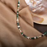 İnci-Zümrüt Doğal Taş Altın Kaplama Kapama Kolye