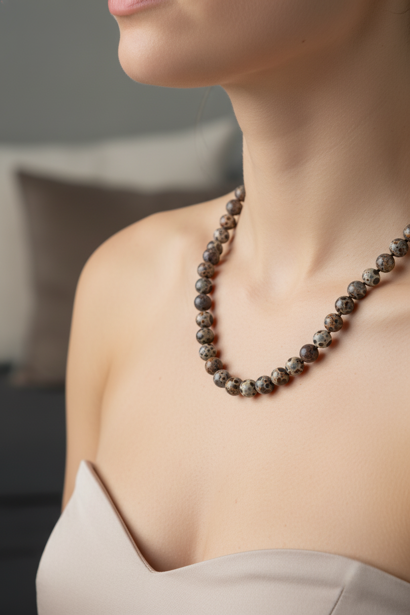 Meksika Jasper 8 mm Düğümlü Doğal Taş Kolye – Özel Tasarım