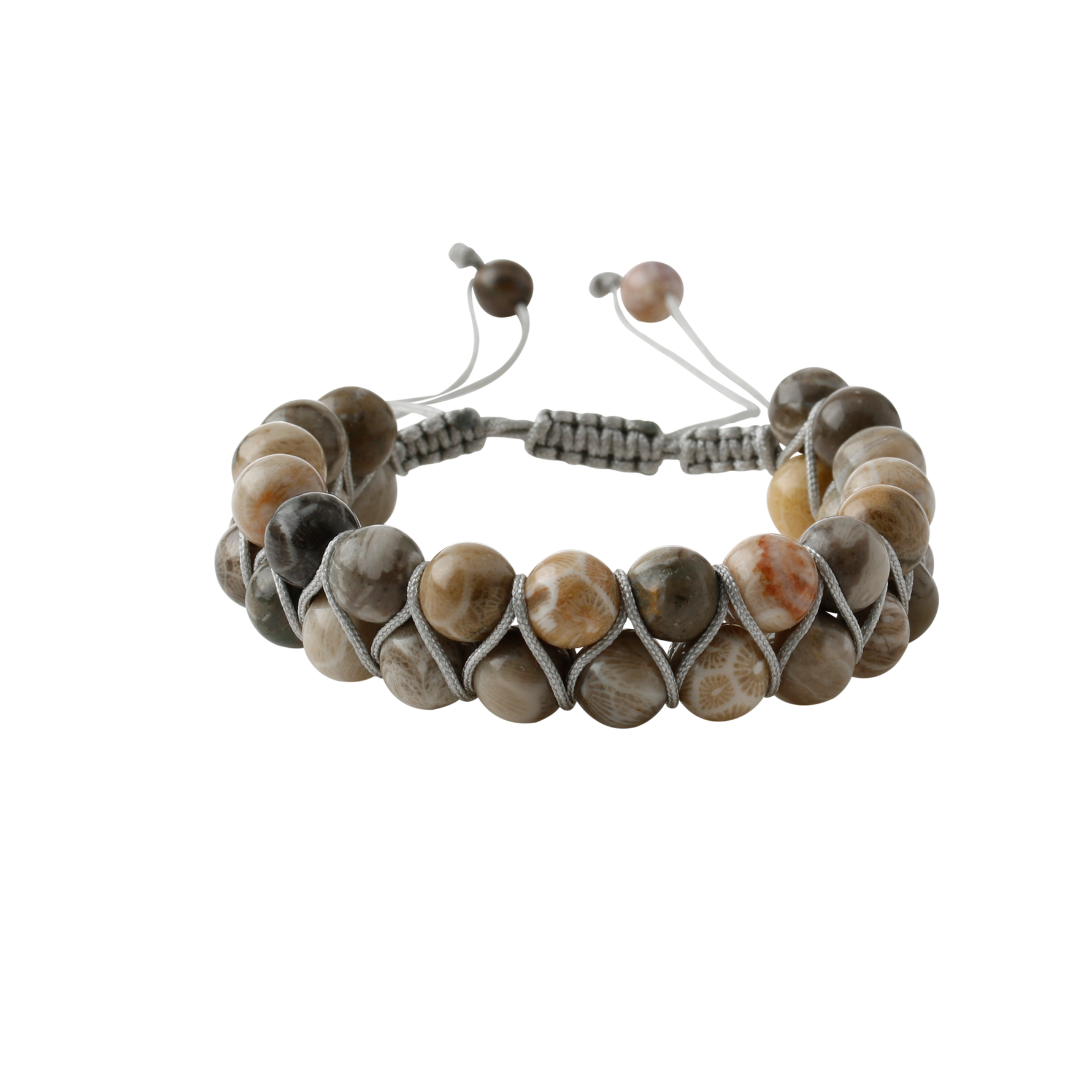 Fosil Mercan 8mm Çift Sıra Makrome Doğal Taş Bileklik
