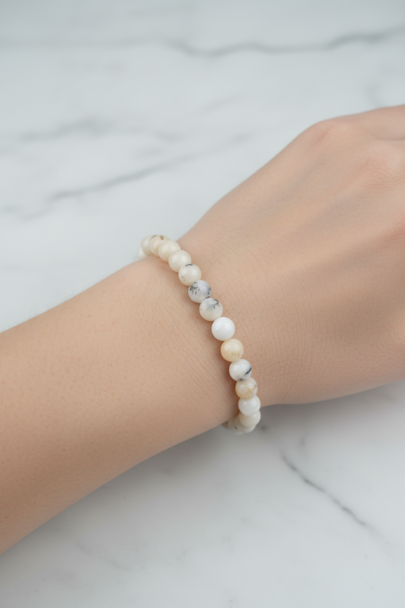 Süt Opal 6mm Doğal Taş Bileklik