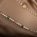 İnci-Turkuaz Doğal Taş Gümüş Midye Kolye