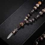 Erkek Kolyesi Fosil Mercan-Şungit-Meksika Jasper-Hematit Doğal Taş Gümüş Tasarım Kolye