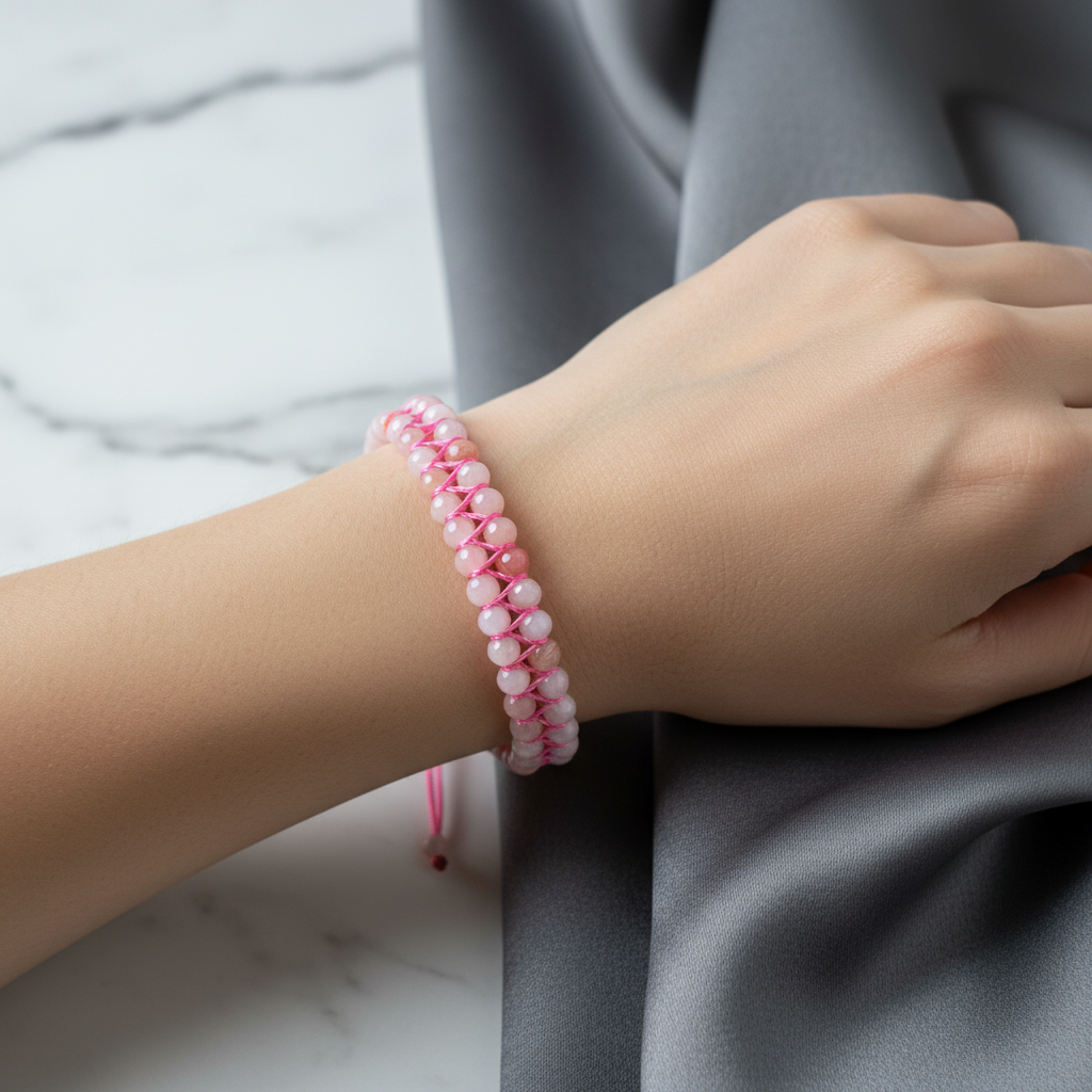 Opal Pembe 3-4 mm Çift Sıra Doğal Taş Bileklik – Unisex El İşçiliği