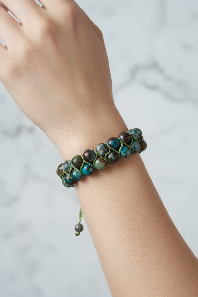 Krizokol 8mm Çift Sıra Makrome Doğal Taş Bileklik