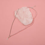 Pembe Kuvars Doğal Taş Gümüş Çiçekli Kolye - 50cm