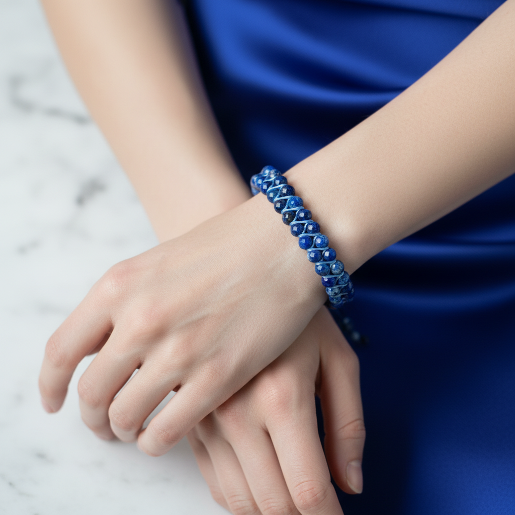 Lapis Lazuli 3-4 mm Çift Sıra Doğal Taş Bileklik – Unisex El İşçiliği