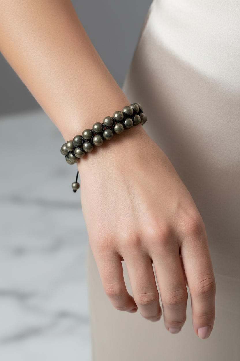 Pirit 8mm Çift Sıra Makrome Doğal Taş Bileklik