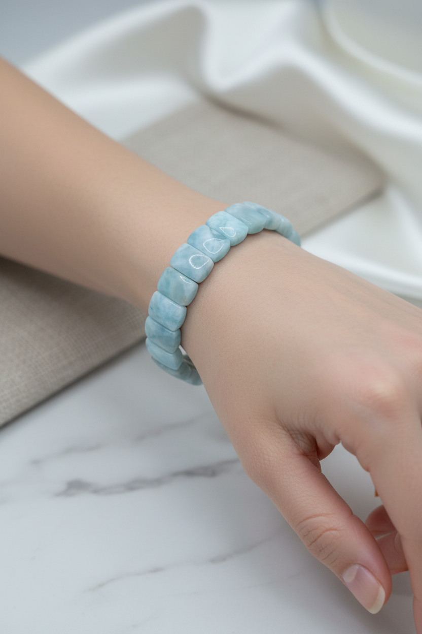Larimar Doğal Taş Geniş Kesim Bileklik – 1. Kalite Özel Tasarım