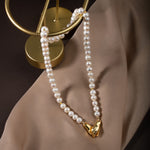 İnci Doğal Taş Gümüş El Ele Kolye