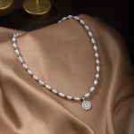 İnci-Hematit Doğal Taş Gümüş Kolye