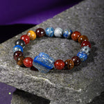 Oğlak Burcu Bileklik Bordo Granat Lal, Kaplan Gözü, Karlı Obsidyen, Kırmızı Akik, Lapis Lazuli