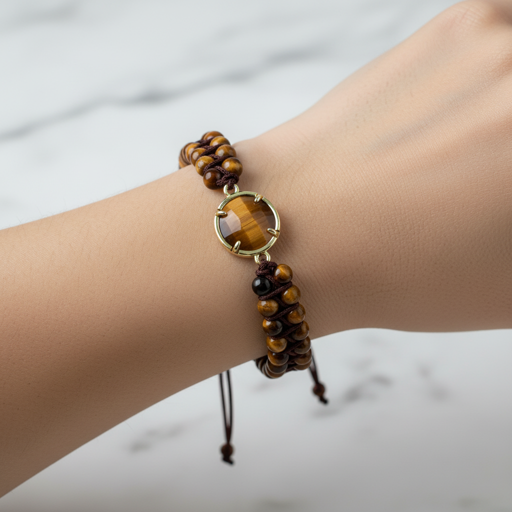 Kaplan Gözü Doğal Taş Makrome Bileklik – Özel Tasarım