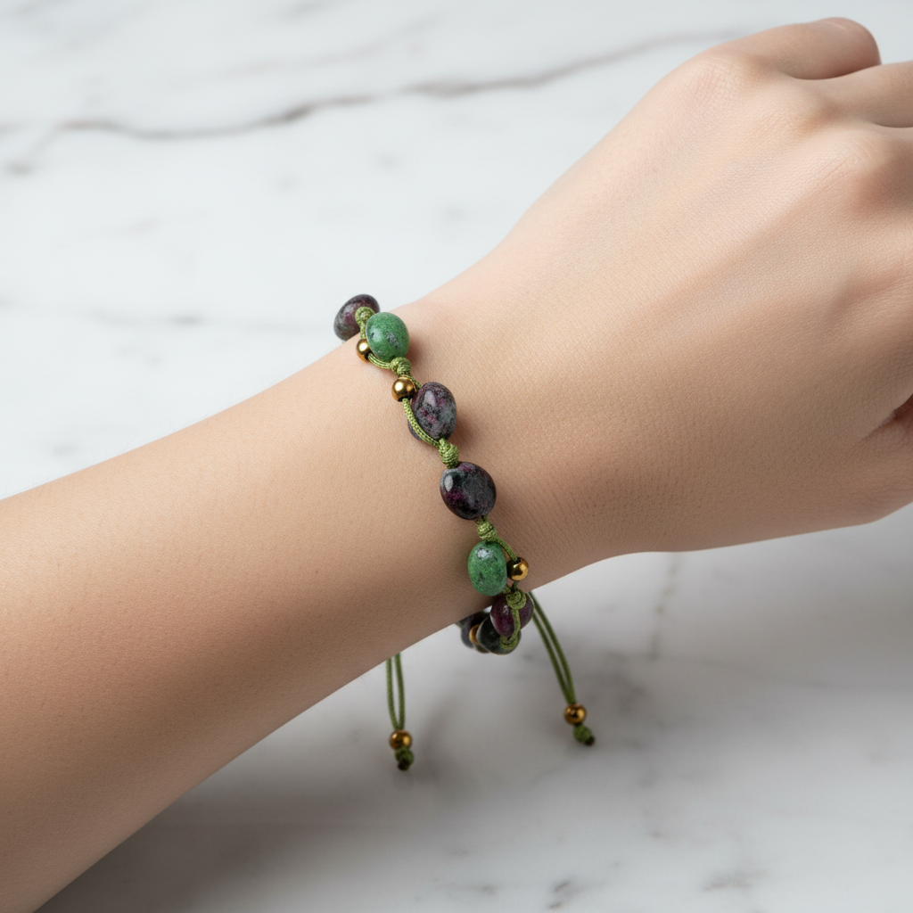 Anyolit Natürel Kesim Doğal Taş Makrome Bileklik – Unisex El İşçiliği