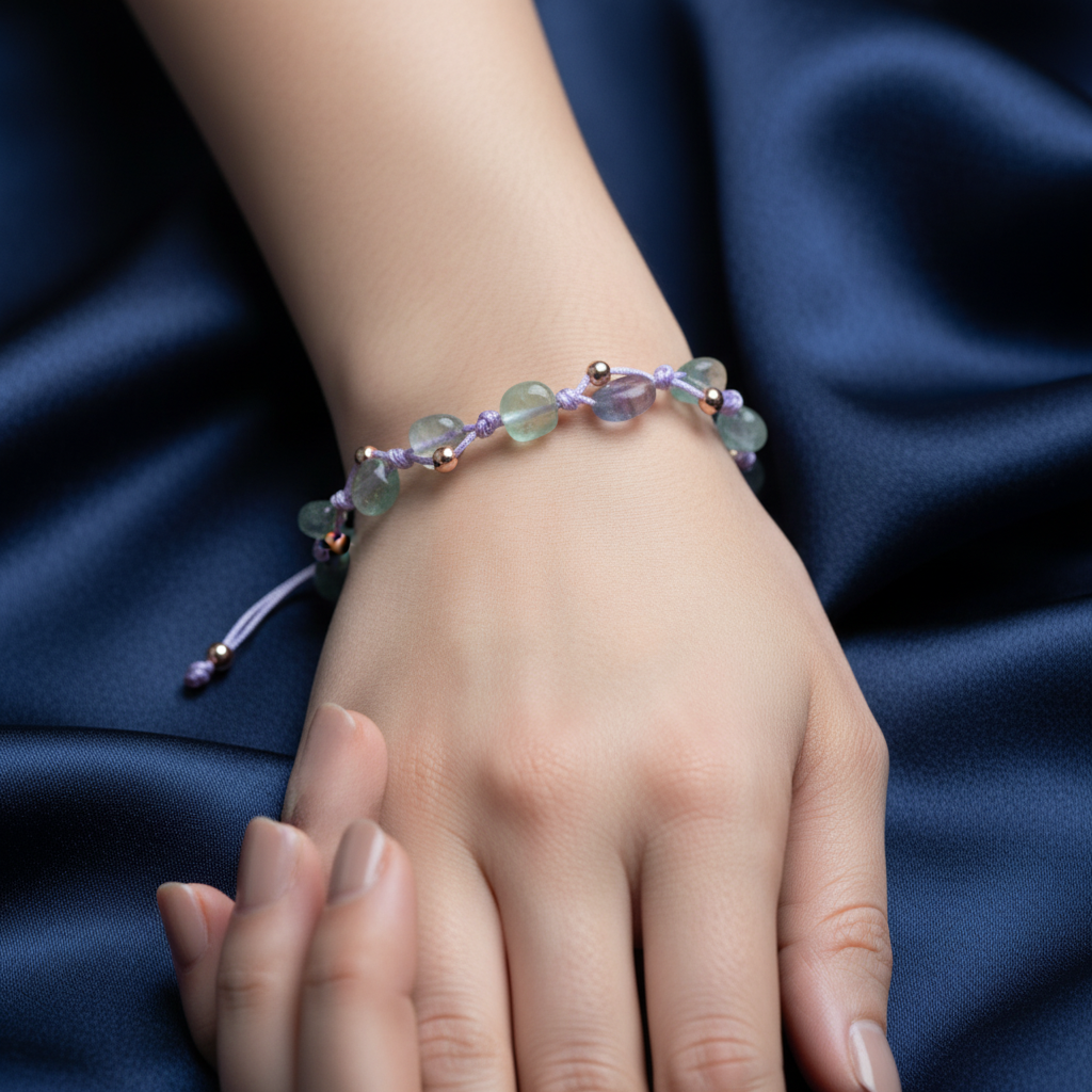 Yeşil Florit Natürel Kesim Doğal Taş Makrome Bileklik – Unisex El İşçiliği
