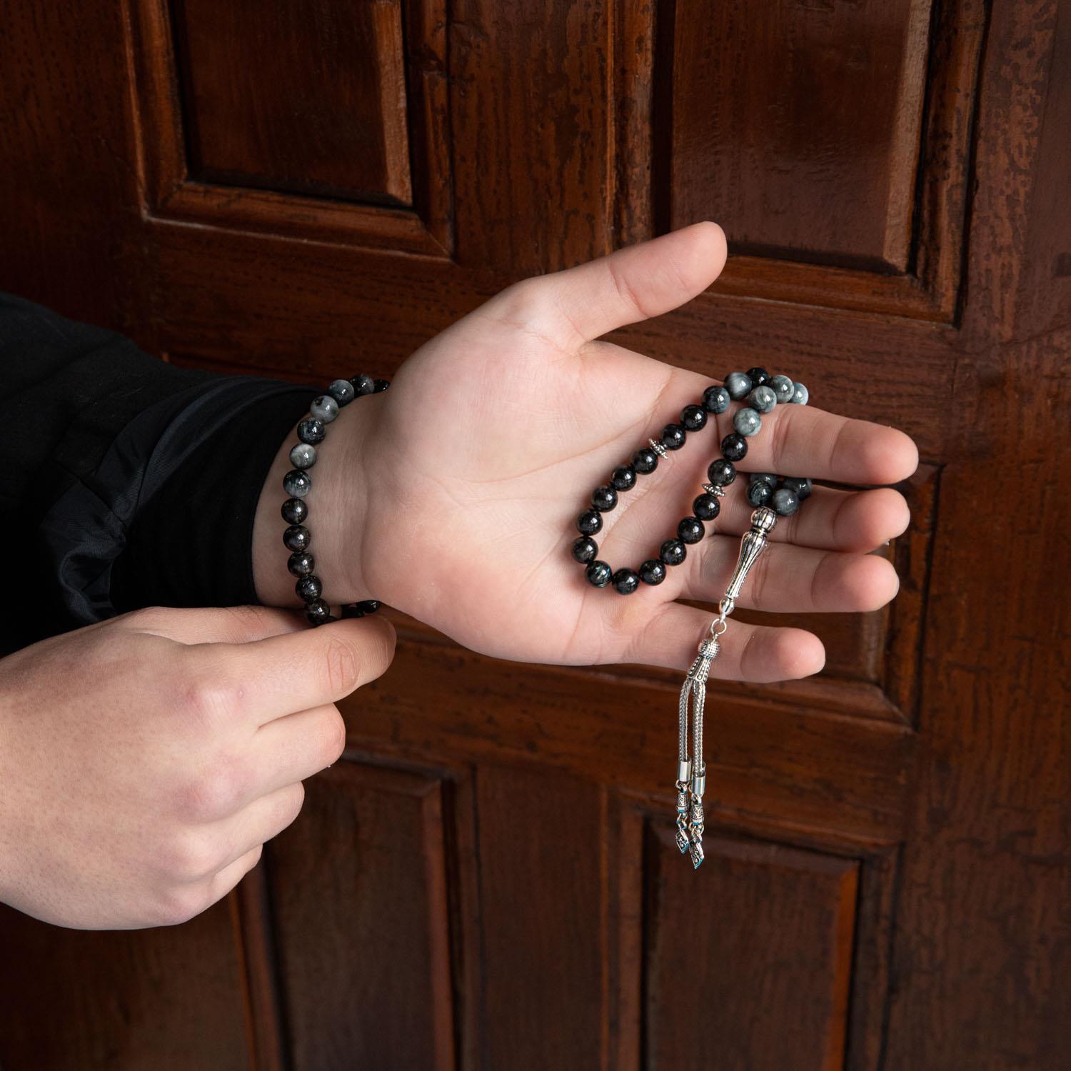 Kedi Gözü-Siyah Turmalin Doğal Taş Tesbih Bileklik Seti