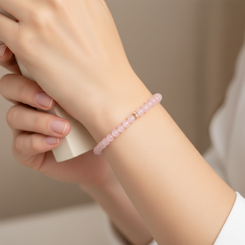Sertifikalı Pembe Kuvars Doğal Taş Bileklik – 4 mm