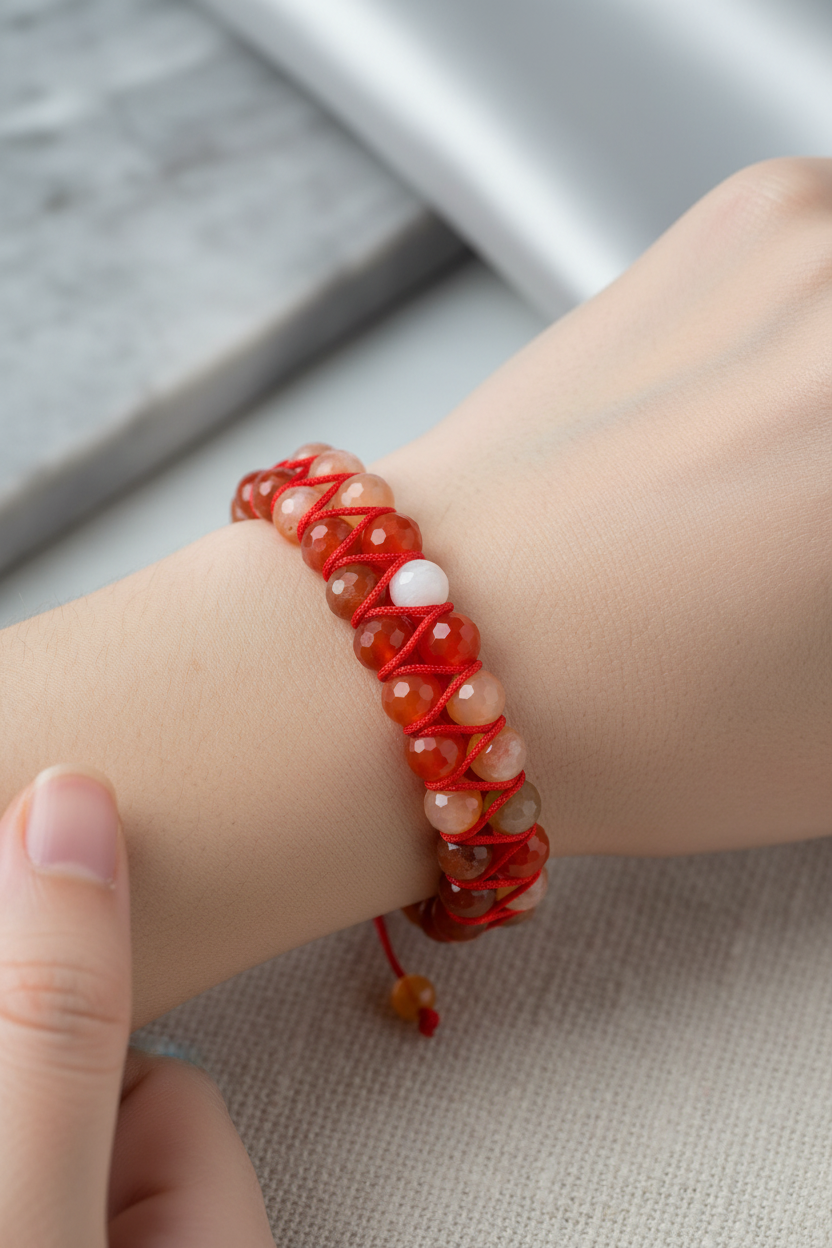 Karnelyan Akik 8mm Çift Sıra Makrome Doğal Taş Bileklik