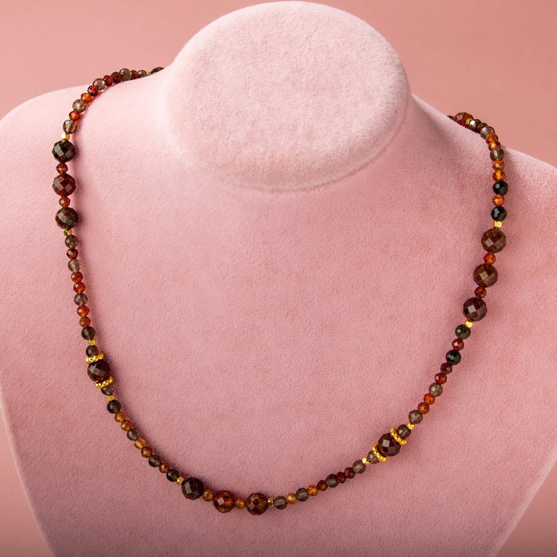 Hessonit Lal-Dumanlı Kuvars-Obsidyen Doğal Taş Kolye