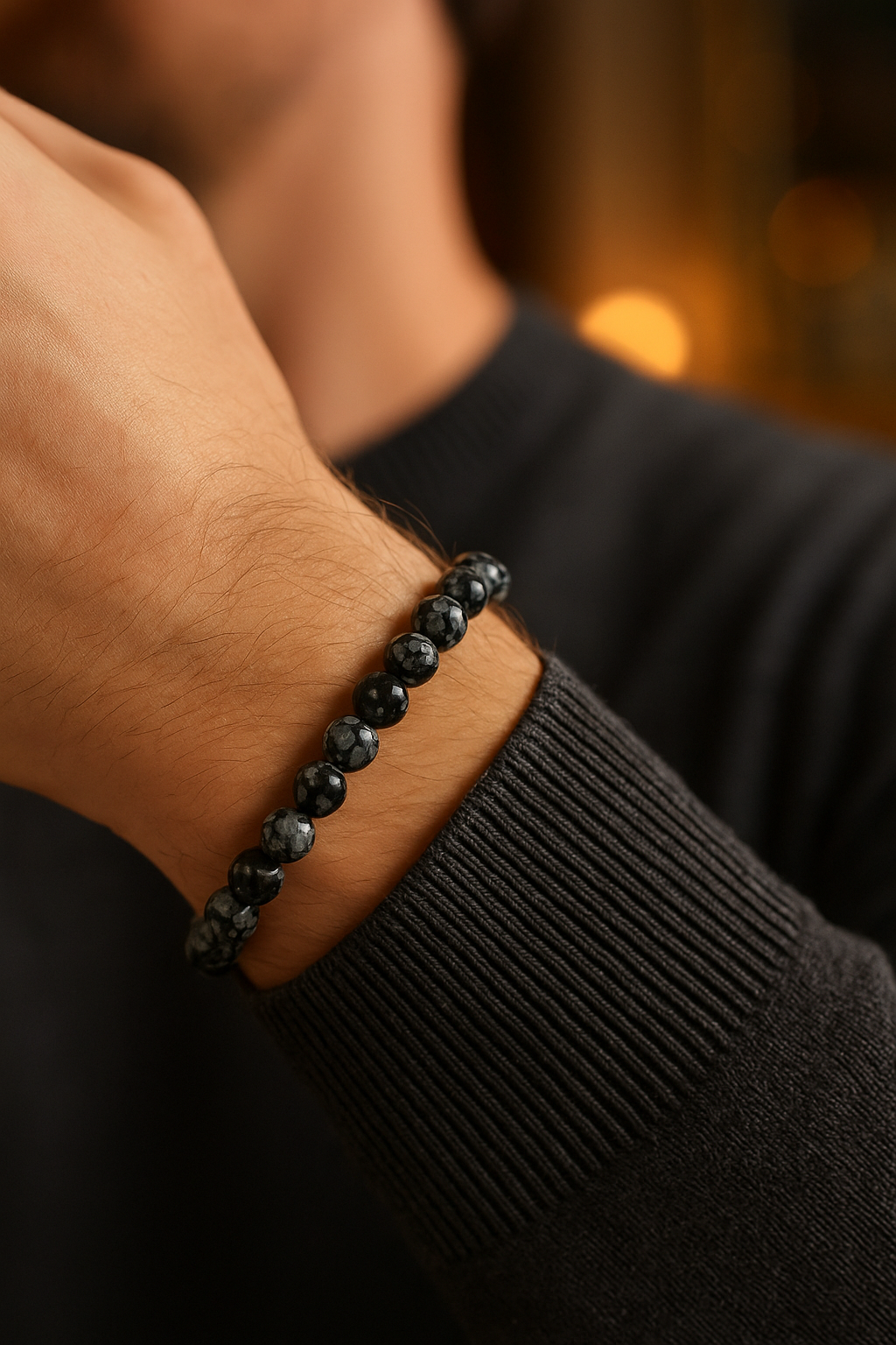 Sertifikalı Karlı Obsidyen Doğal Taş Bileklik – 6 mm Küre Kesim