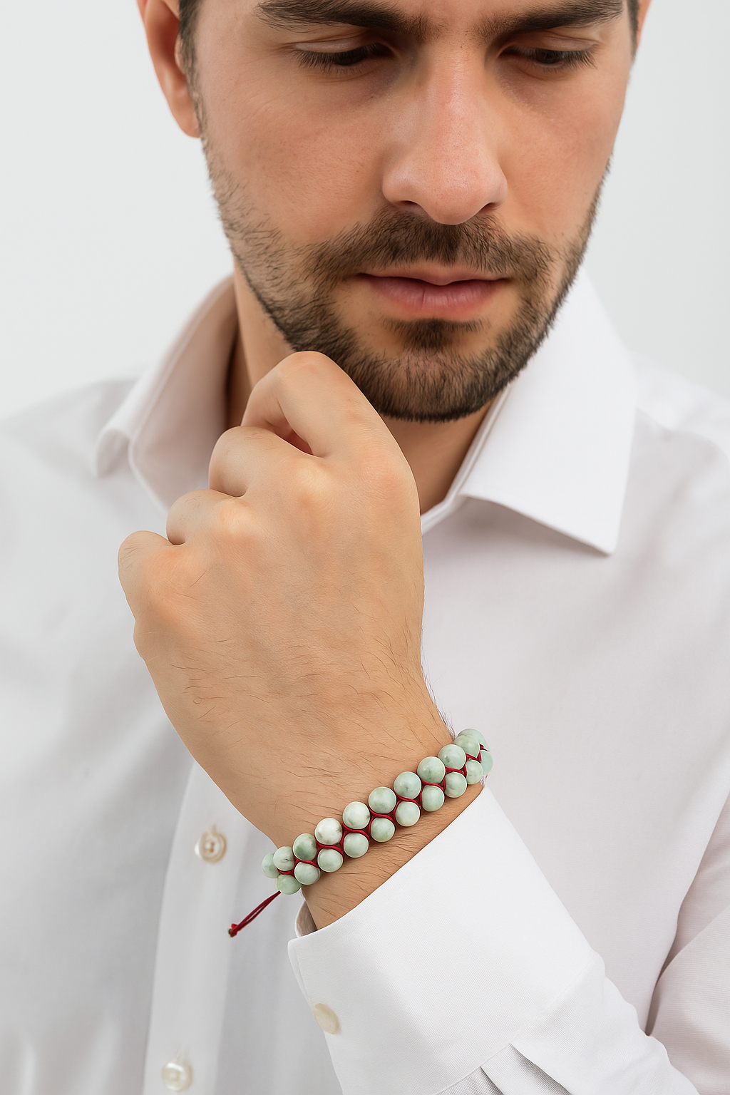Sertifikalı Yeşil Larimar 8 mm Çift Sıra Makrome Doğal Taş Bileklik