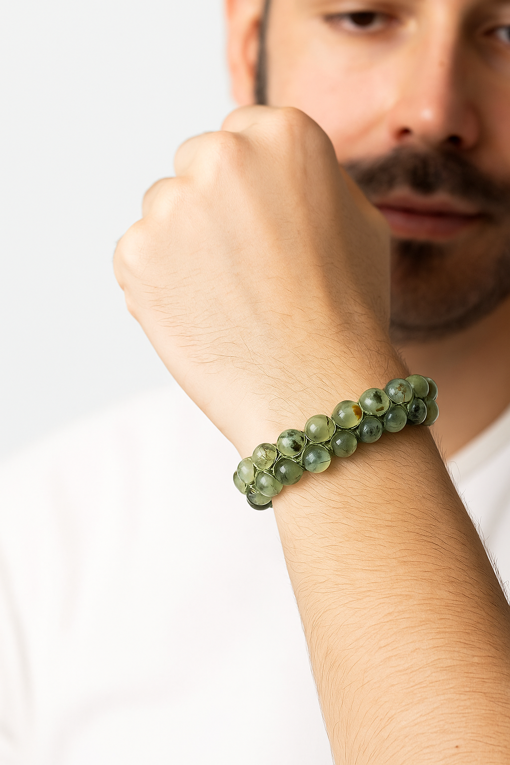 Sertifikalı Prehnit 8 mm Çift Sıra Makrome Doğal Taş Bileklik