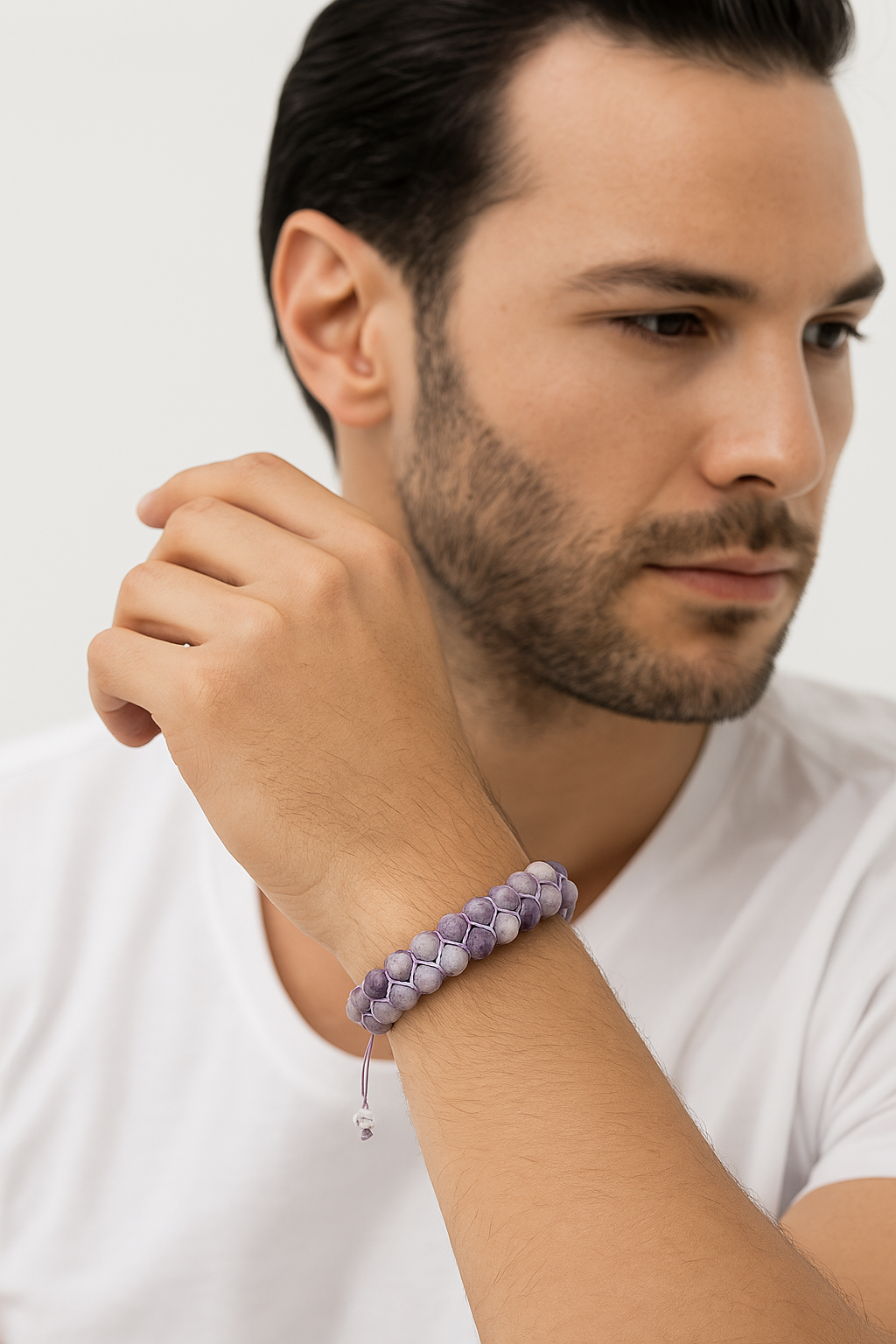 Sertifikalı Lepidolit 8 mm Çift Sıra Makrome Doğal Taş Bileklik
