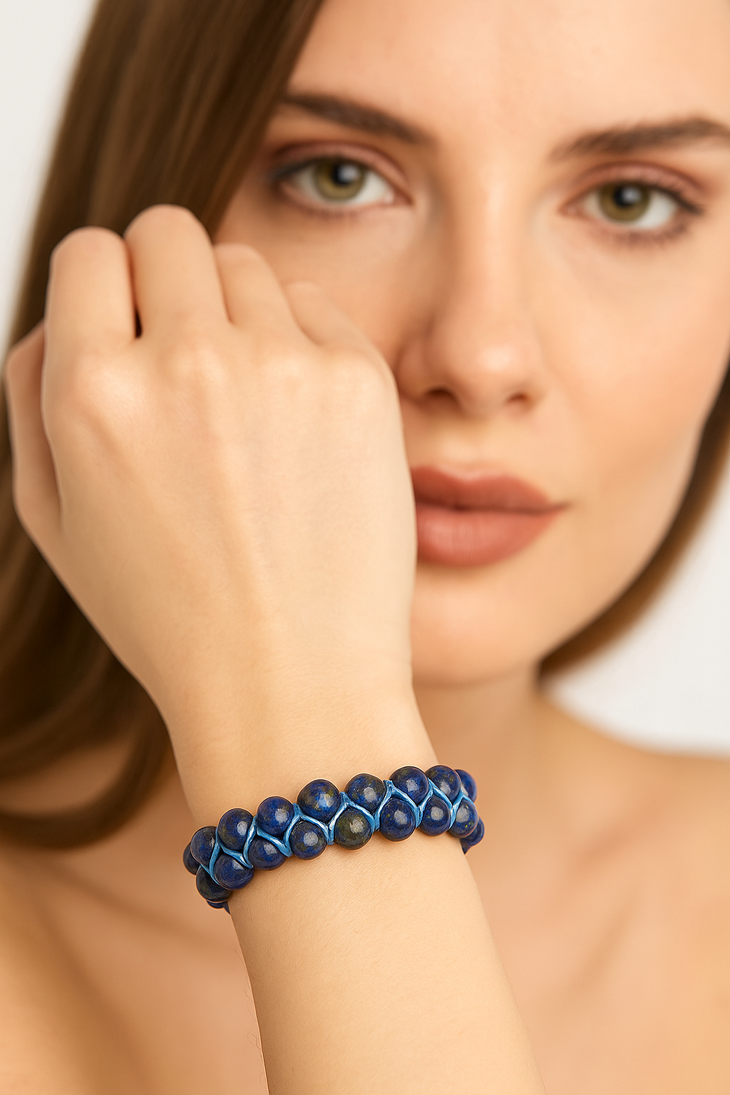 Sertifikalı Lapis Lazuli 8 mm Çift Sıra Makrome Doğal Taş Bileklik
