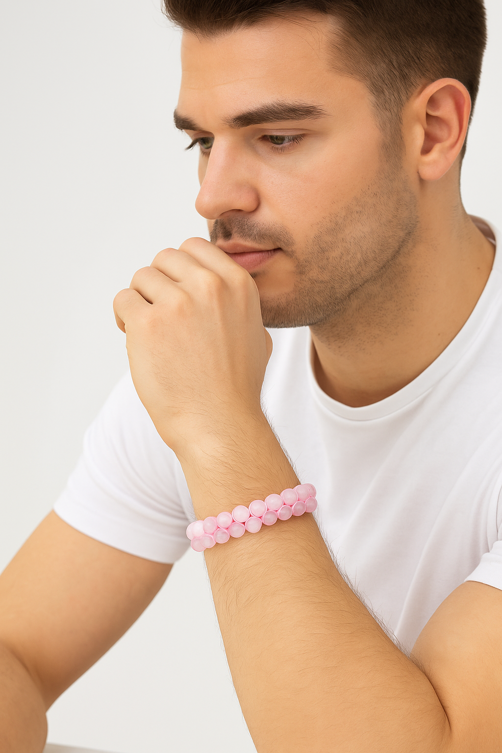 Sertifikalı Pembe Kuvars (Gül Kuvars) 8 mm Çift Sıra Makrome Doğal Taş Bileklik