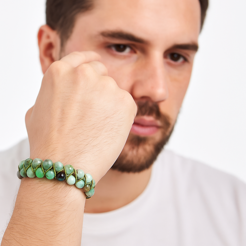 Sertifikalı Krizopras 8 mm Çift Sıra Makrome Doğal Taş Bileklik