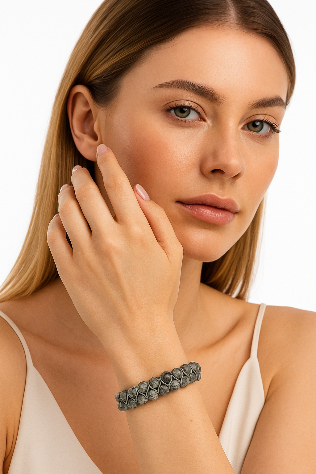 Sertifikalı Gri Jasper 8 mm Çift Sıra Makrome Doğal Taş Bileklik