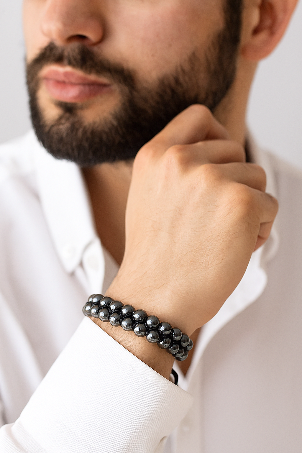 Sertifikalı Hematit 8 mm Çift Sıra Makrome Doğal Taş Bileklik