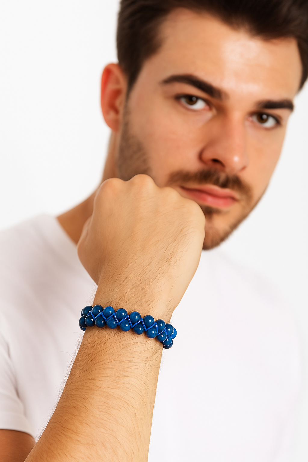 Sertifikalı Mavi Apatit 8 mm Çift Sıra Makrome Doğal Taş Bileklik
