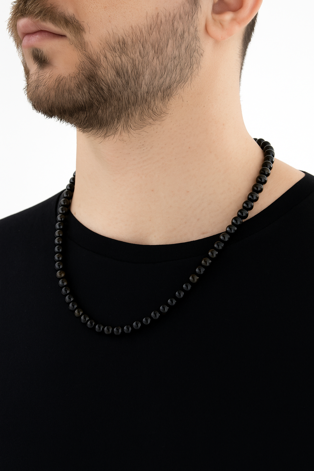 Sertifikalı Obsidyen 6 mm Dizi Doğal Taş Kolye